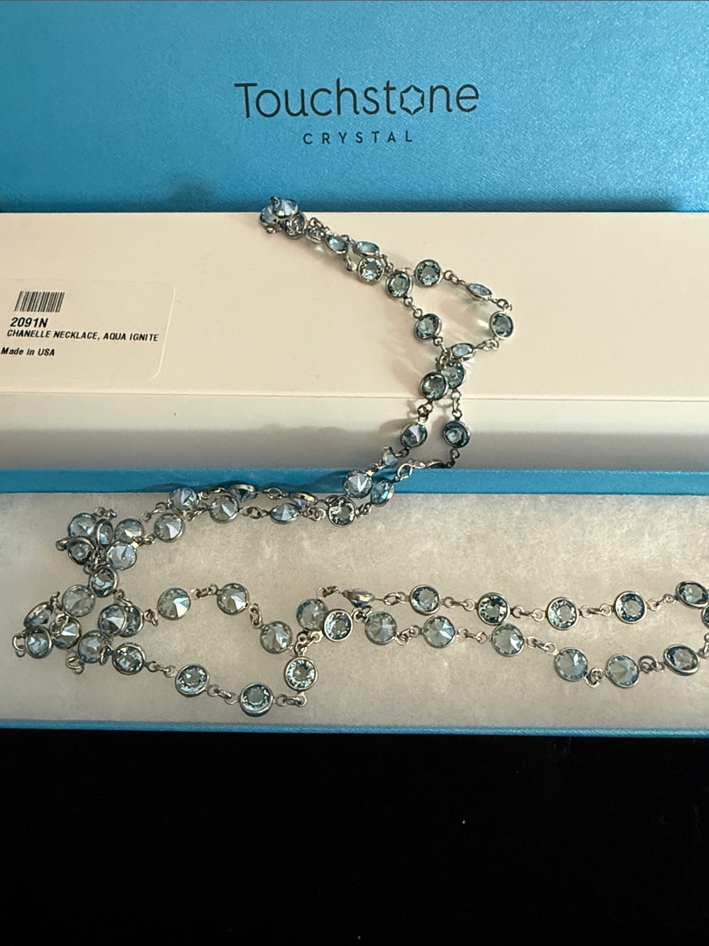Touchstone crystal chenille necklace aqua ignite
